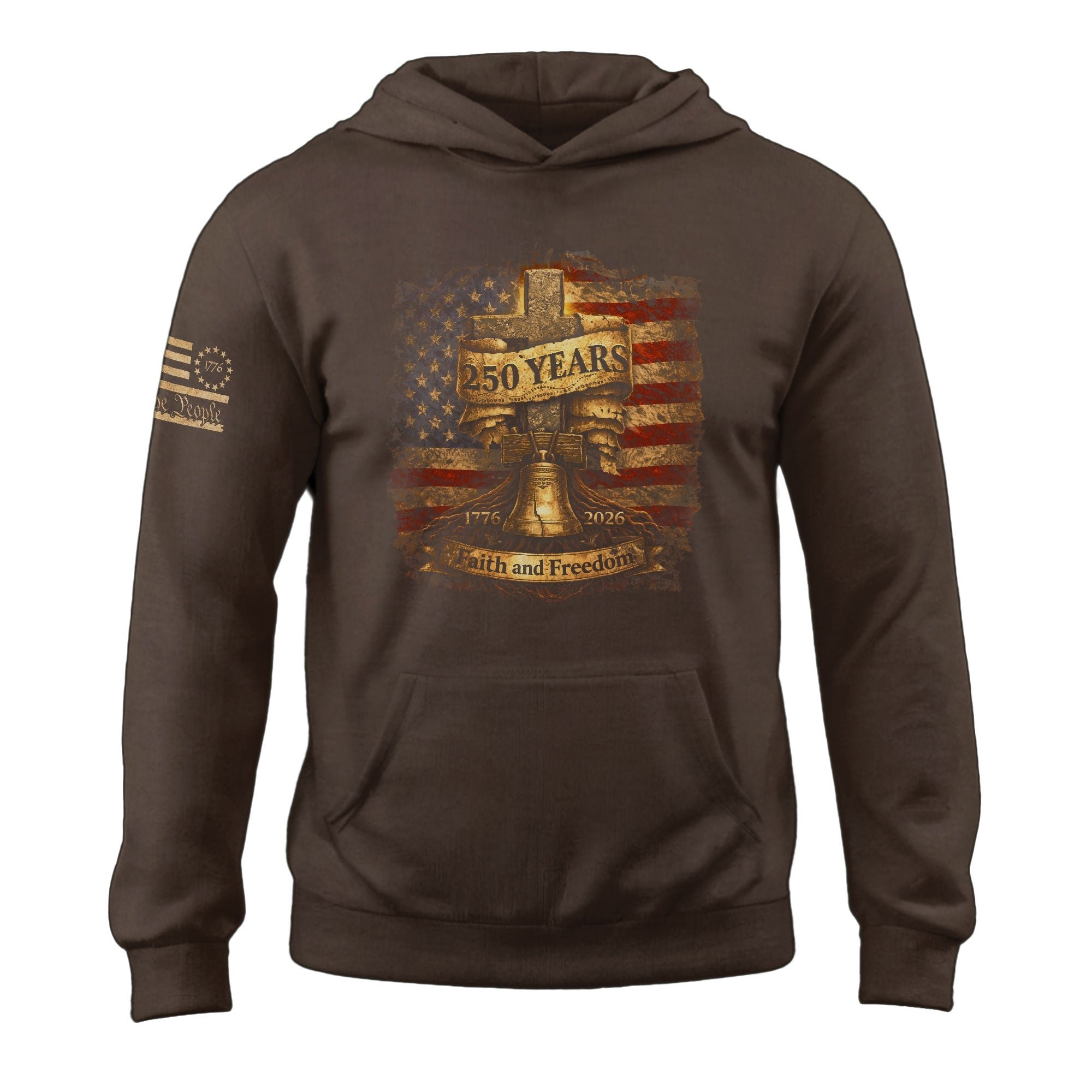 USA 250th Anniversary Hoodie 1776-2026 Christian Cross Liberty Bell Faith Freedom