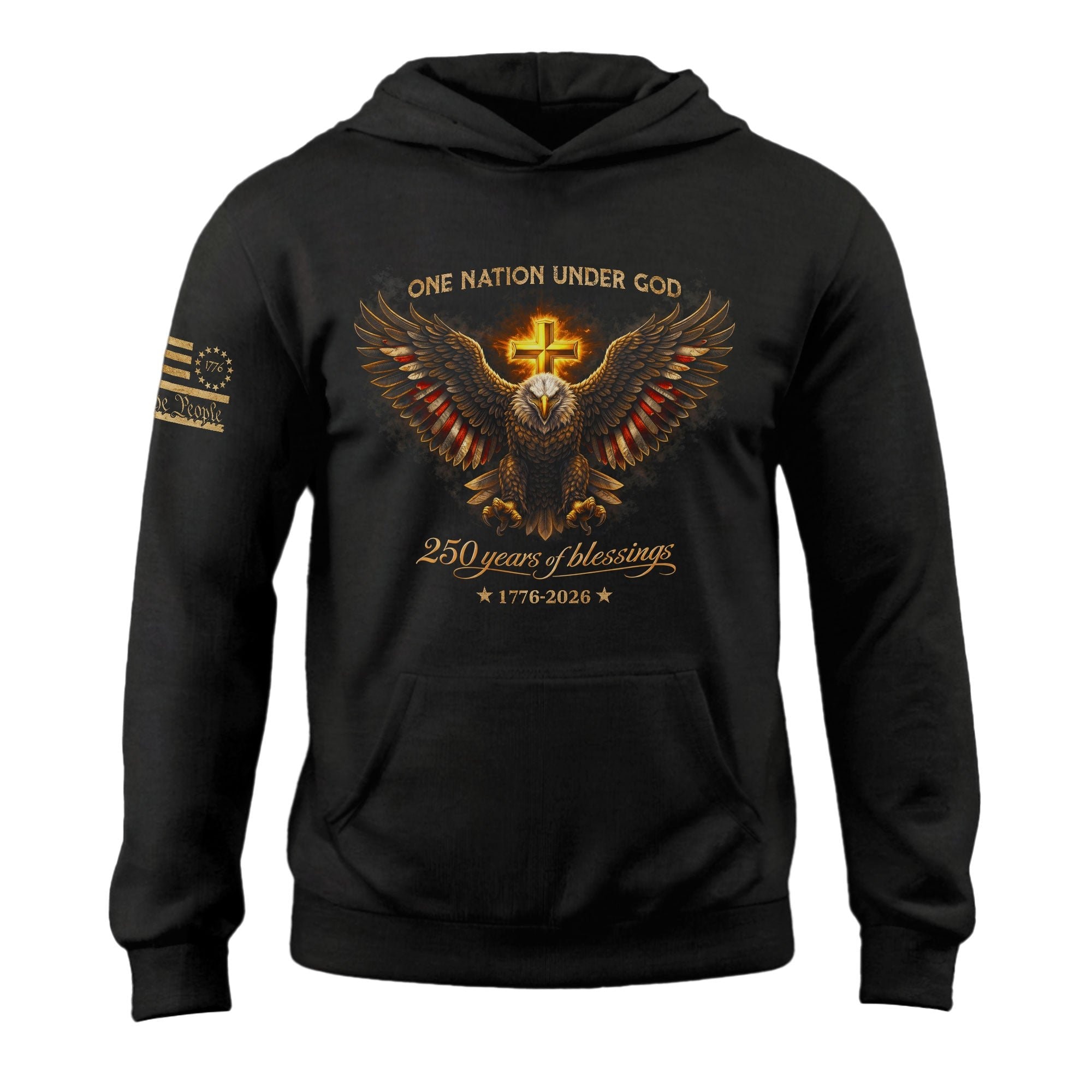 America 250th Anniversary Hoodie 1776-2026 Eagle Cross Design