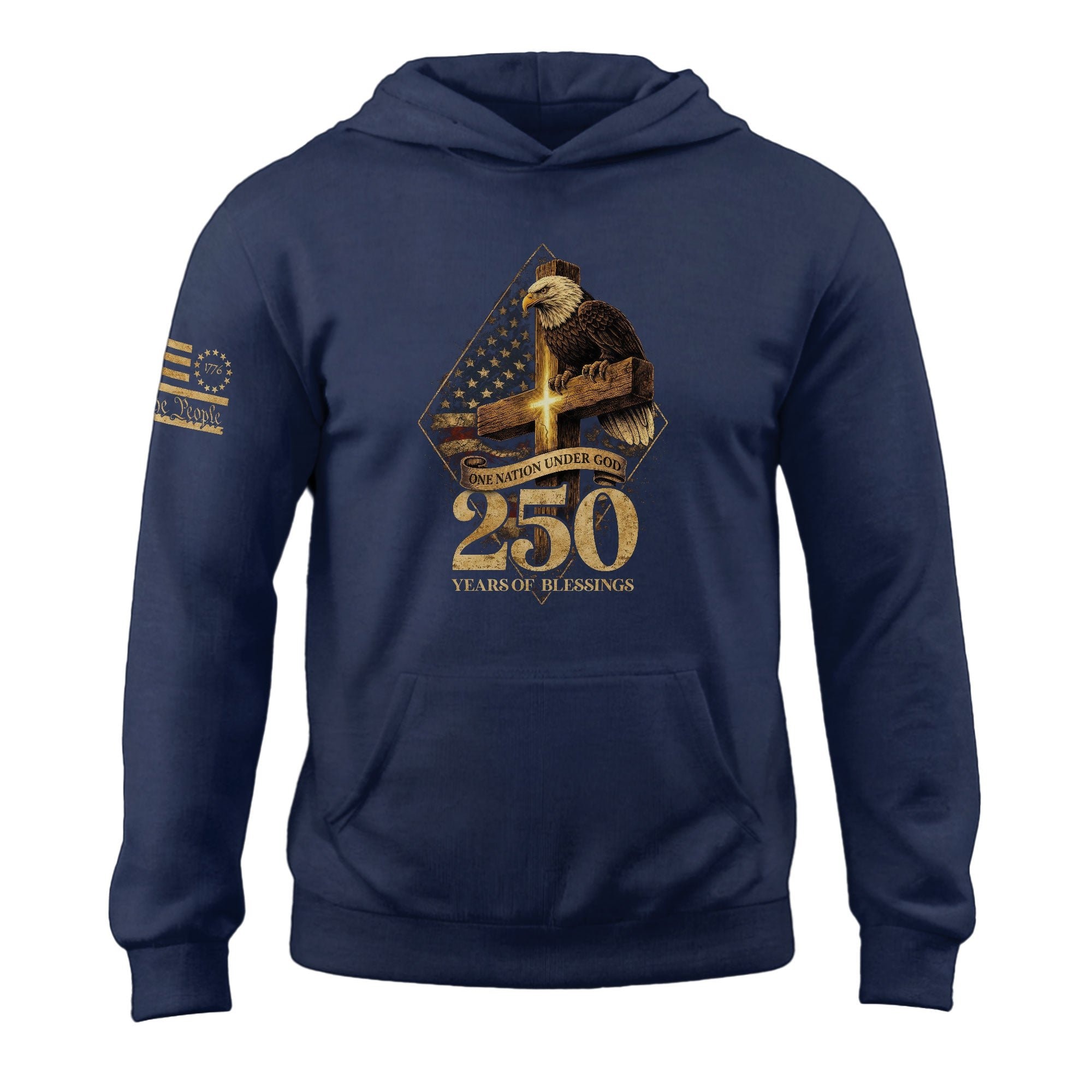 America 250th Anniversary Hoodie 1776-2026 One Nation Under God Bald Eagle Cross Unisex