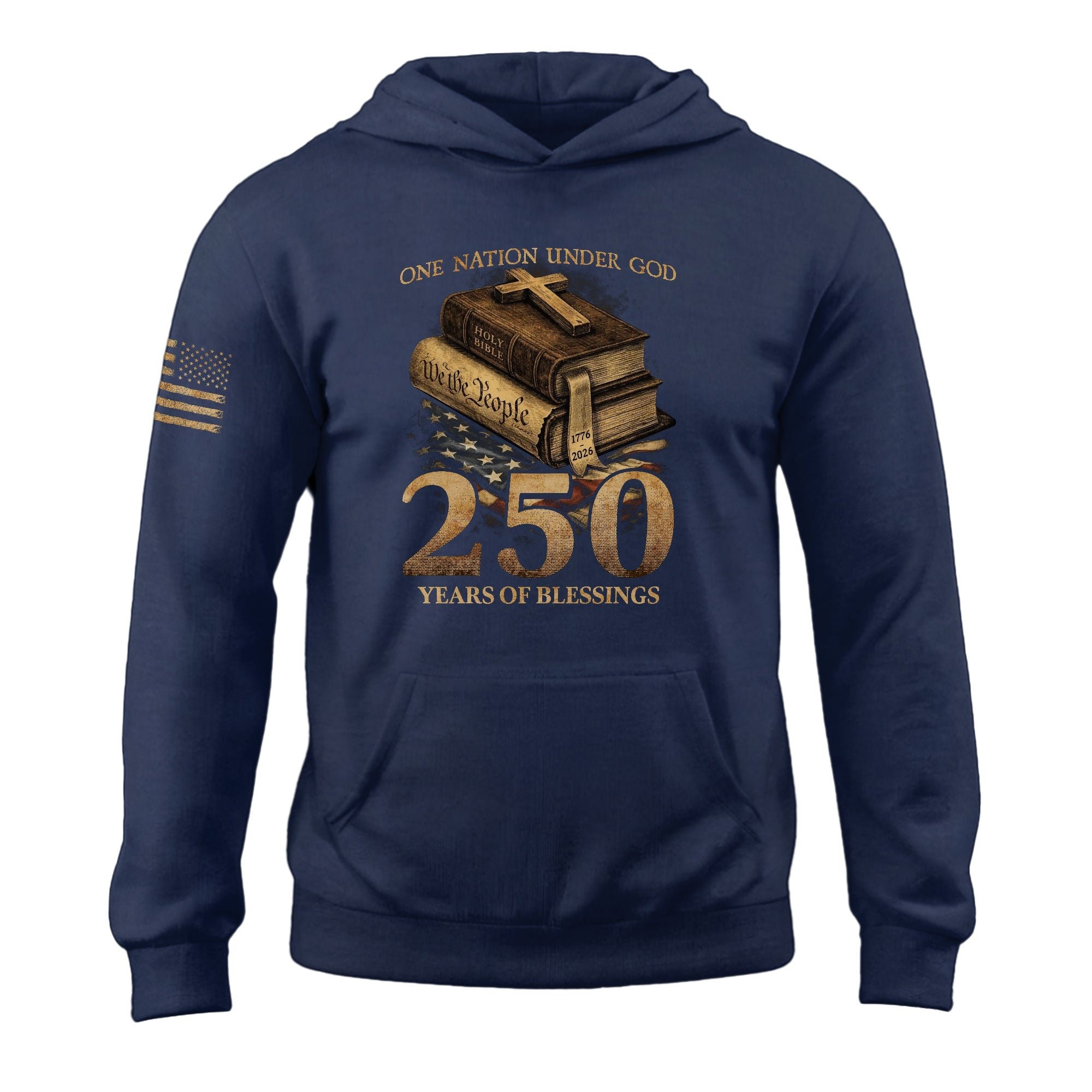 USA 250th Anniversary Patriotic Hoodie 1776-2026 One Nation Under God Bible Eagle