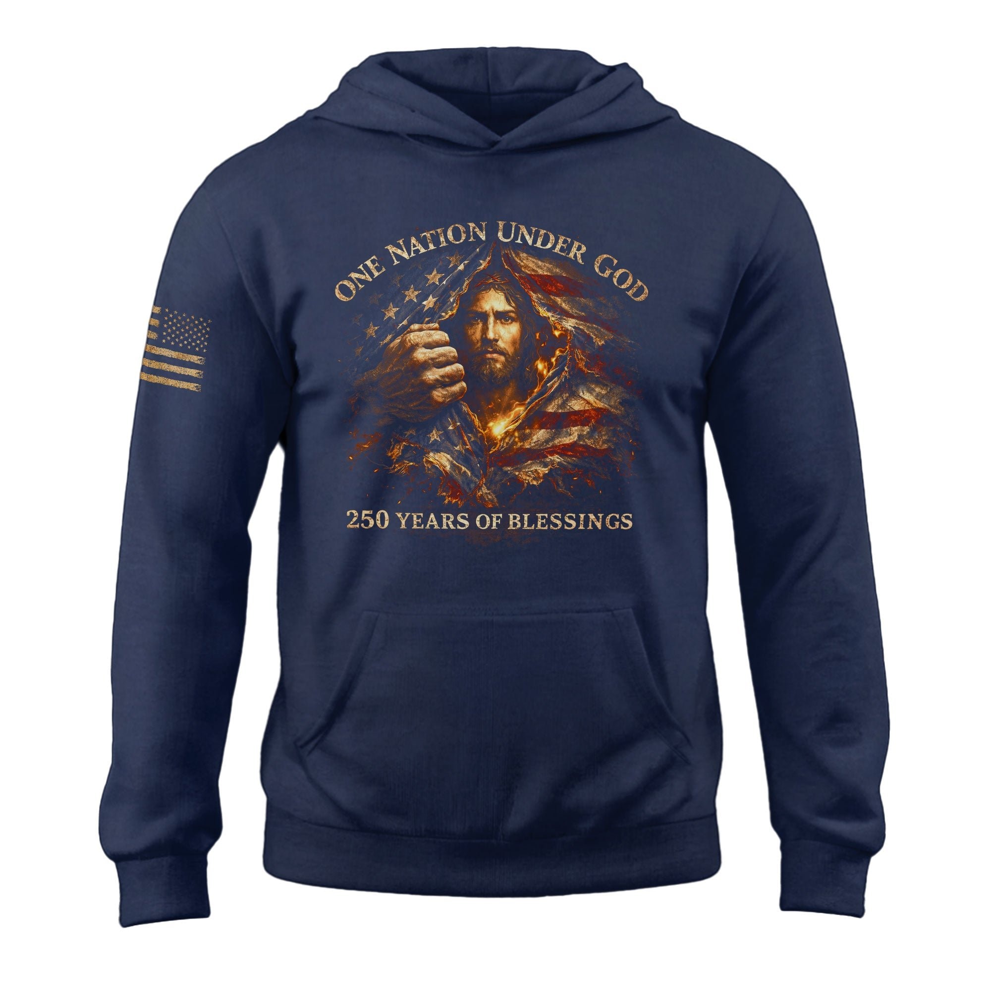 USA 250th Anniversary Hoodie 1776-2026 Jesus Christ American Flag Design