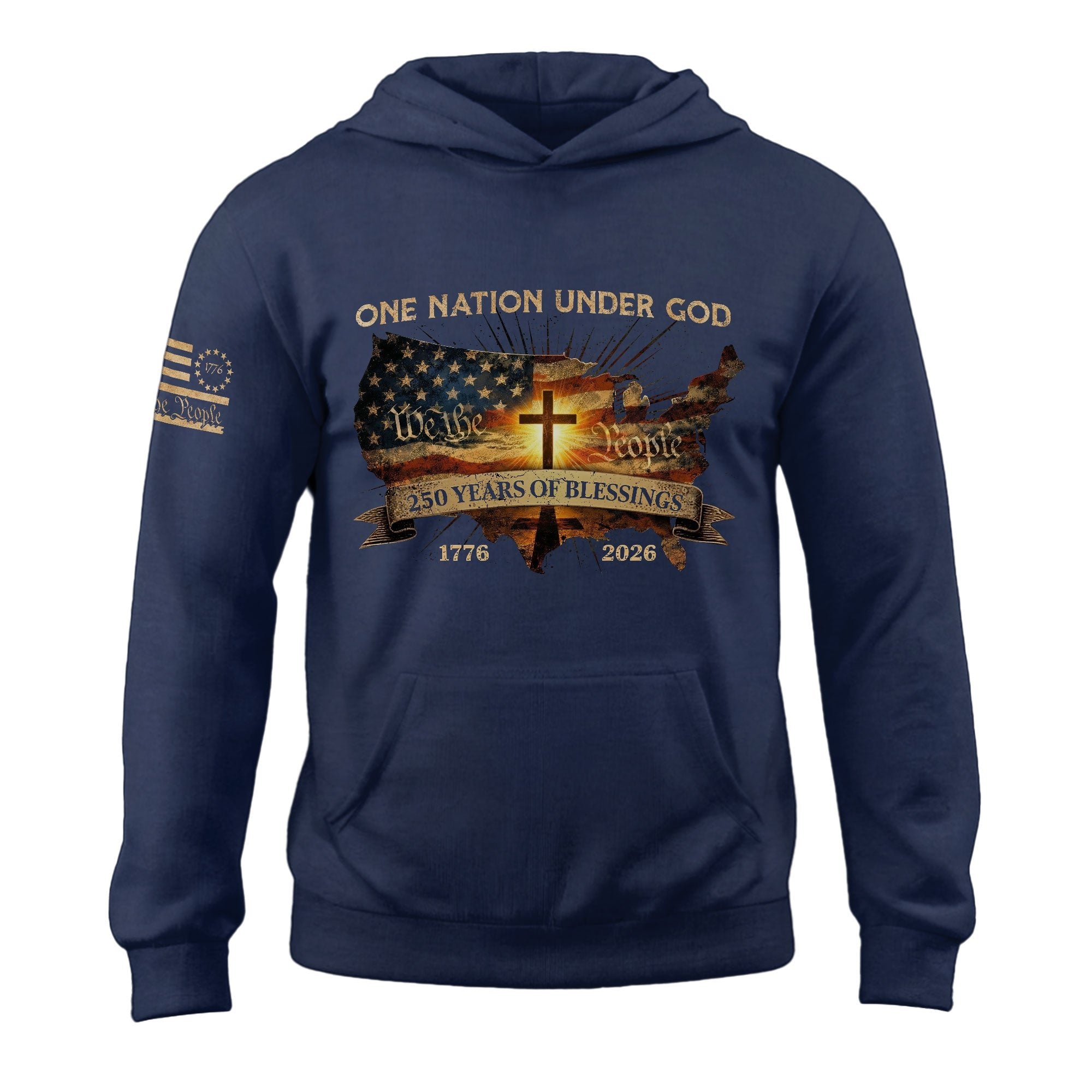 America 250th Anniversary Hoodie 1776-2026 USA Map Christian Cross One Nation Under God