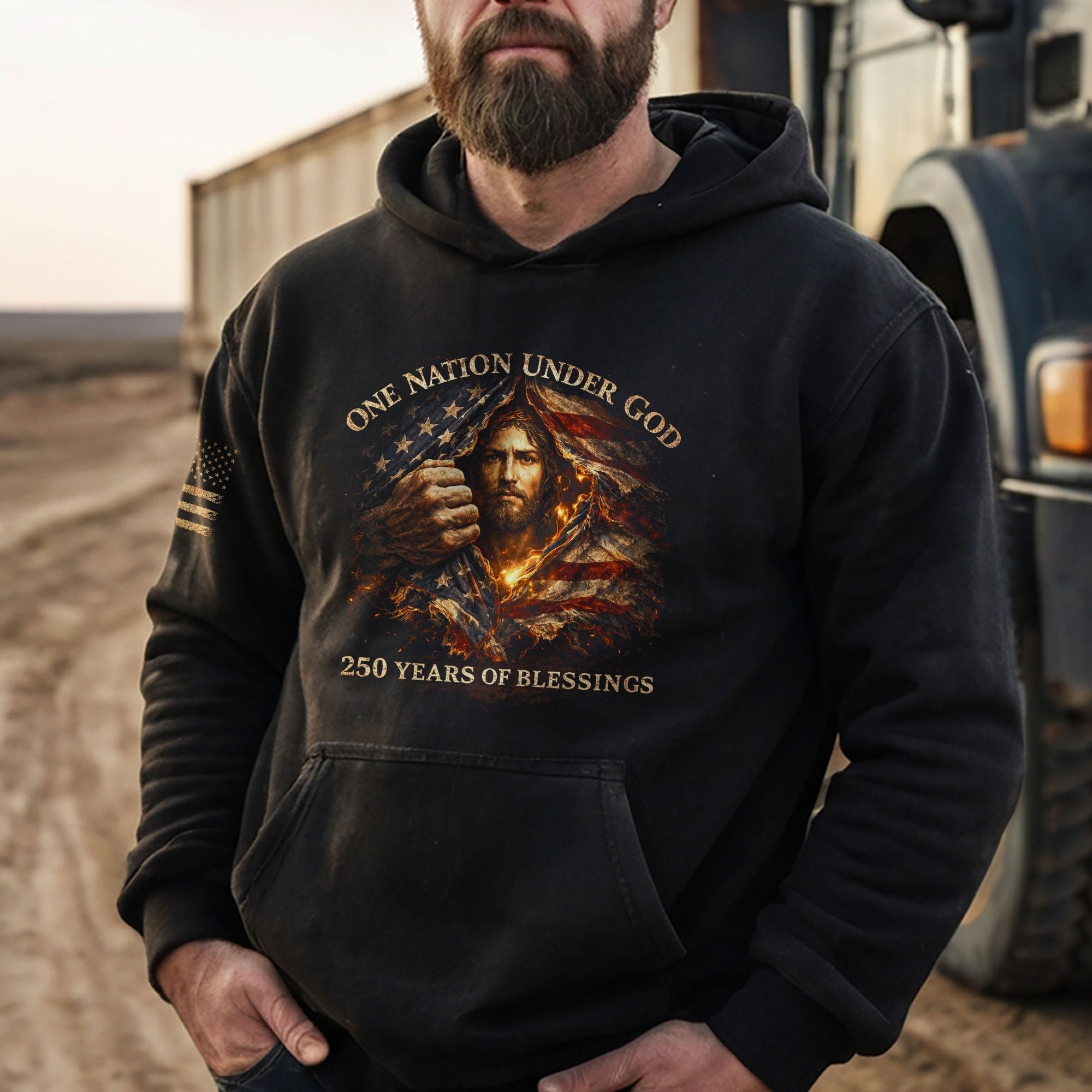 USA 250th Anniversary Hoodie 1776-2026 Jesus Christ American Flag Design