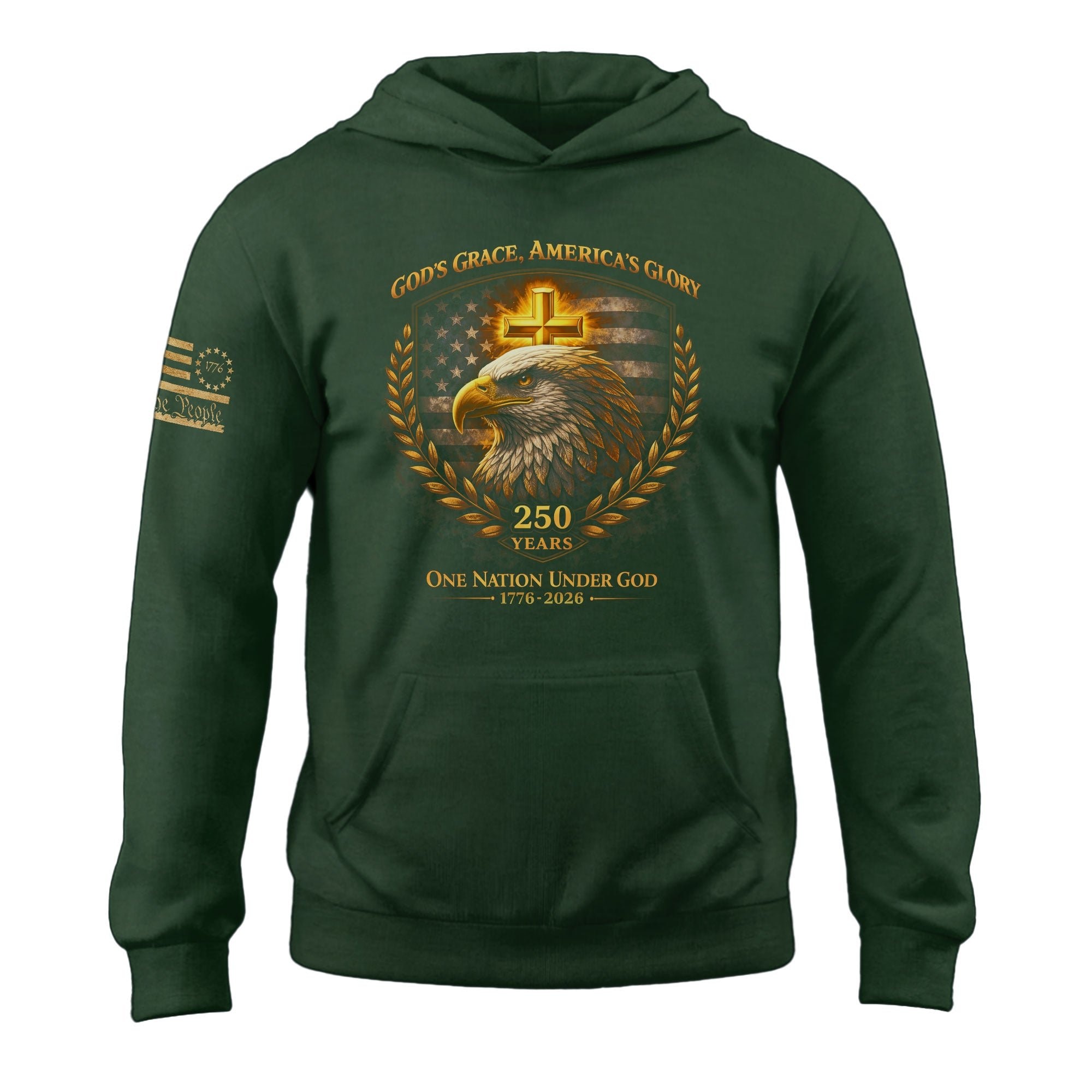 America 250th Anniversary Hoodie 1776-2026 Bald Eagle Christian Cross Unisex