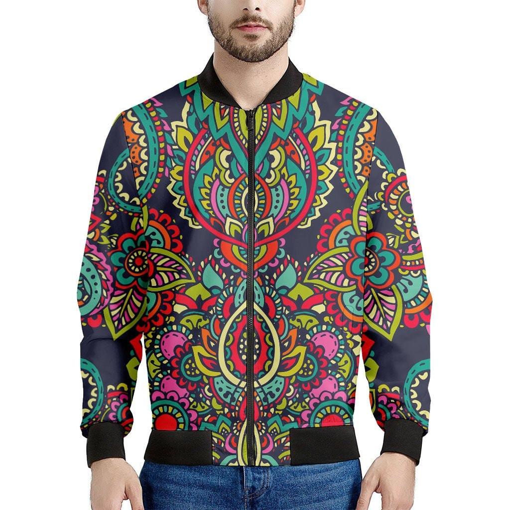 Colorful Floral Mandala Print Men's Bomber Jacket