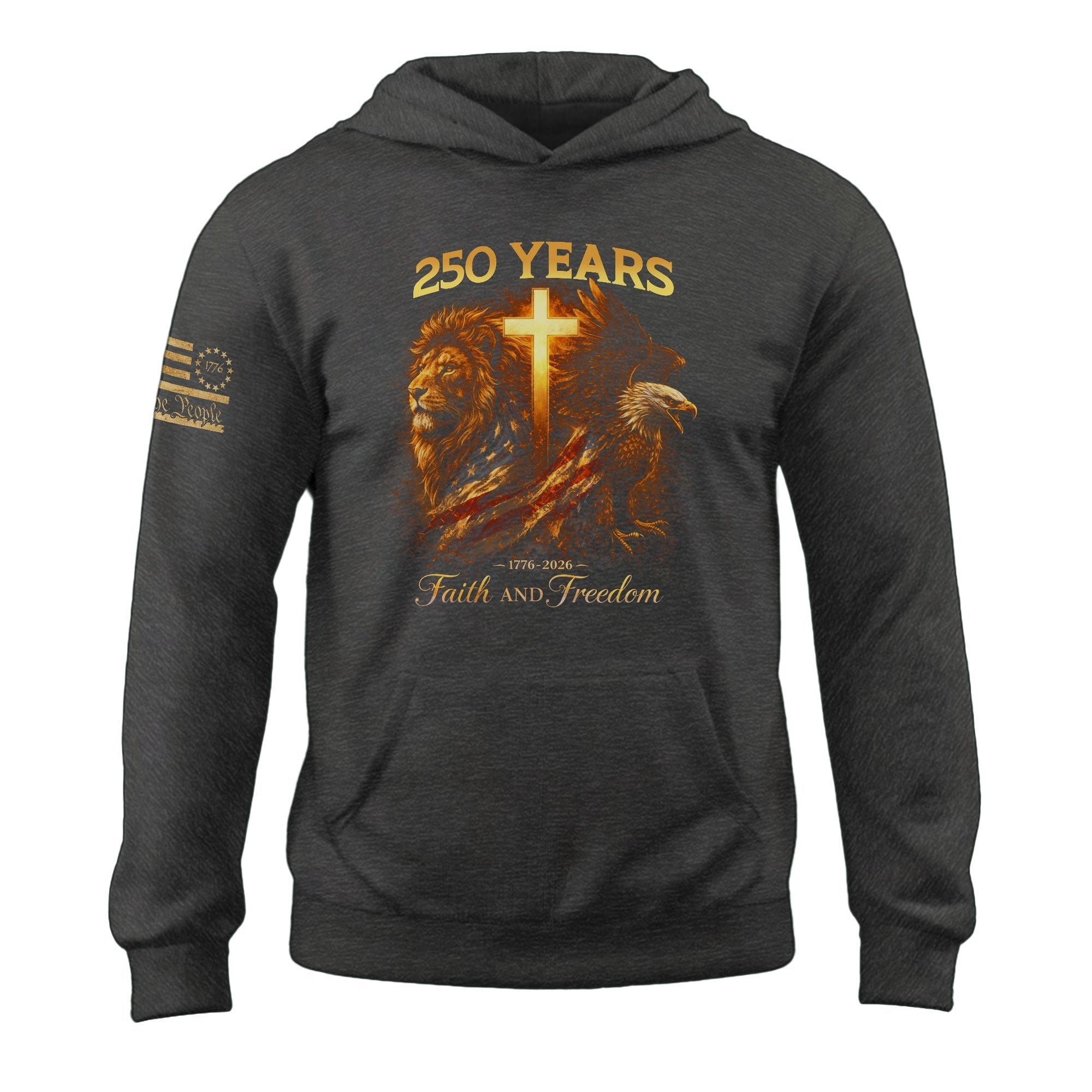 USA 250th Anniversary Hoodie 1776-2026 Christian Lion Eagle Faith Freedom
