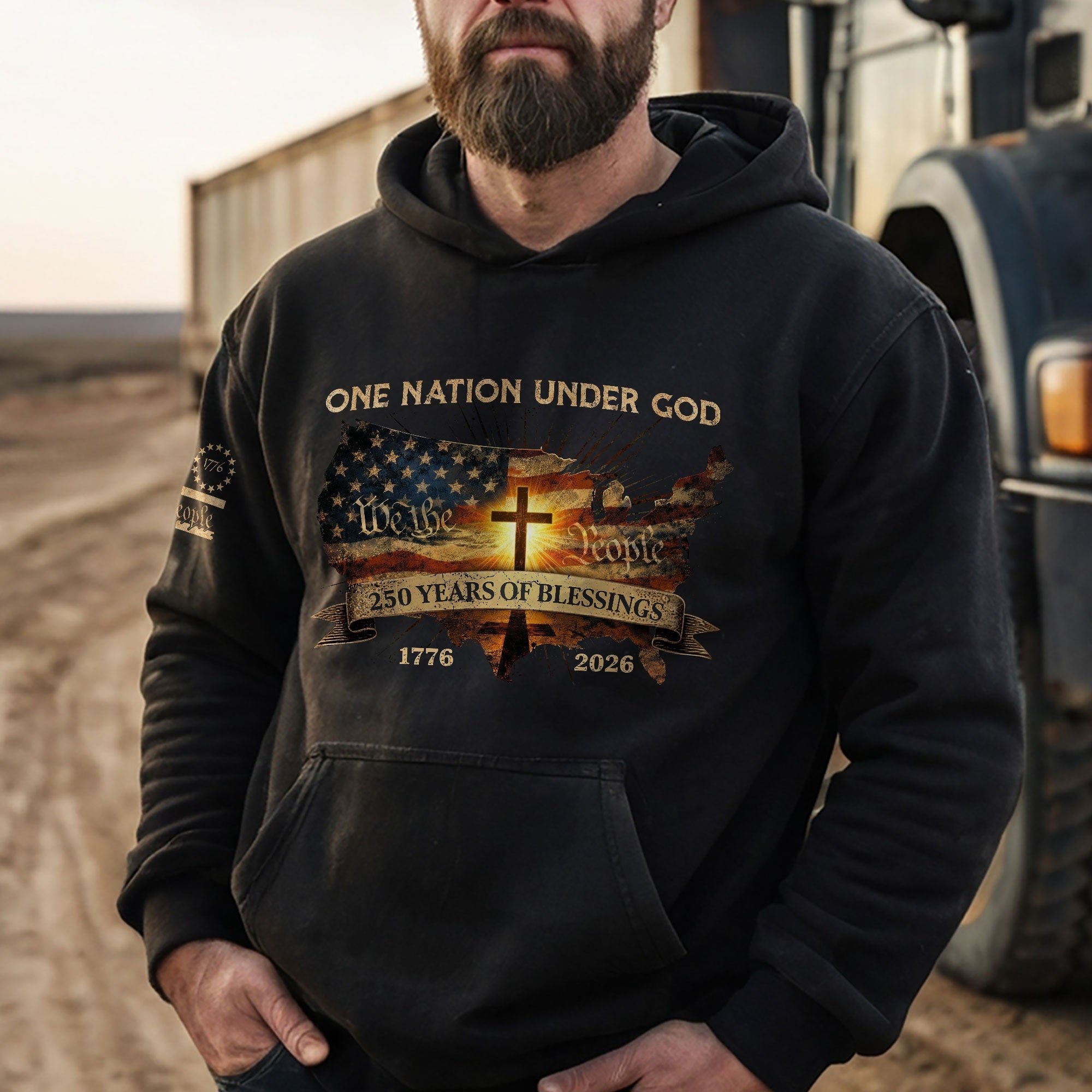 America 250th Anniversary Hoodie 1776-2026 USA Map Christian Cross One Nation Under God