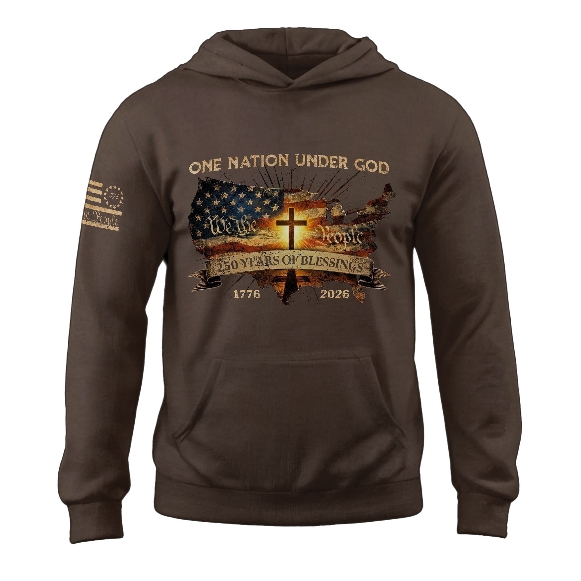 America 250th Anniversary Hoodie 1776-2026 USA Map Christian Cross One Nation Under God