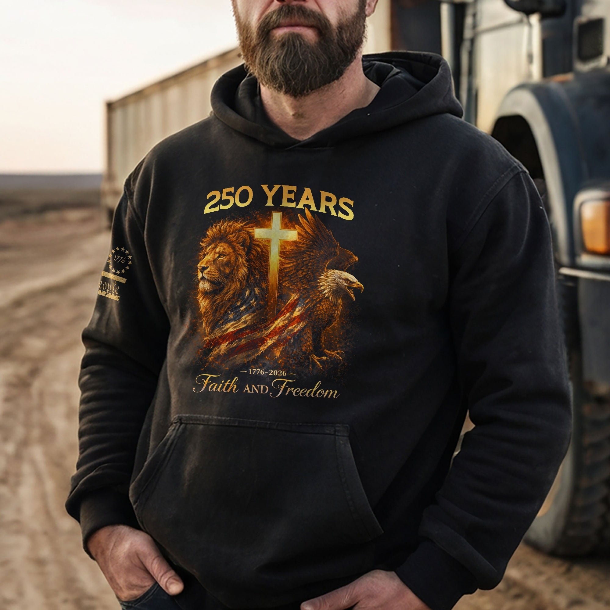 USA 250th Anniversary Hoodie 1776-2026 Christian Lion Eagle Faith Freedom