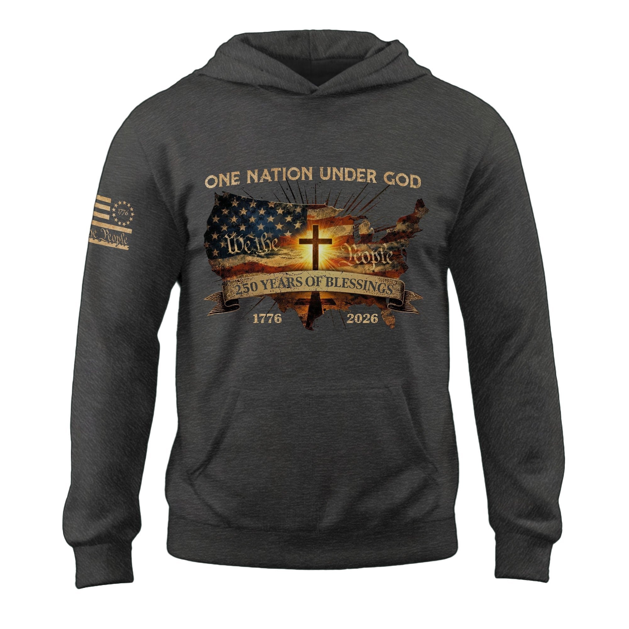 America 250th Anniversary Hoodie 1776-2026 USA Map Christian Cross One Nation Under God