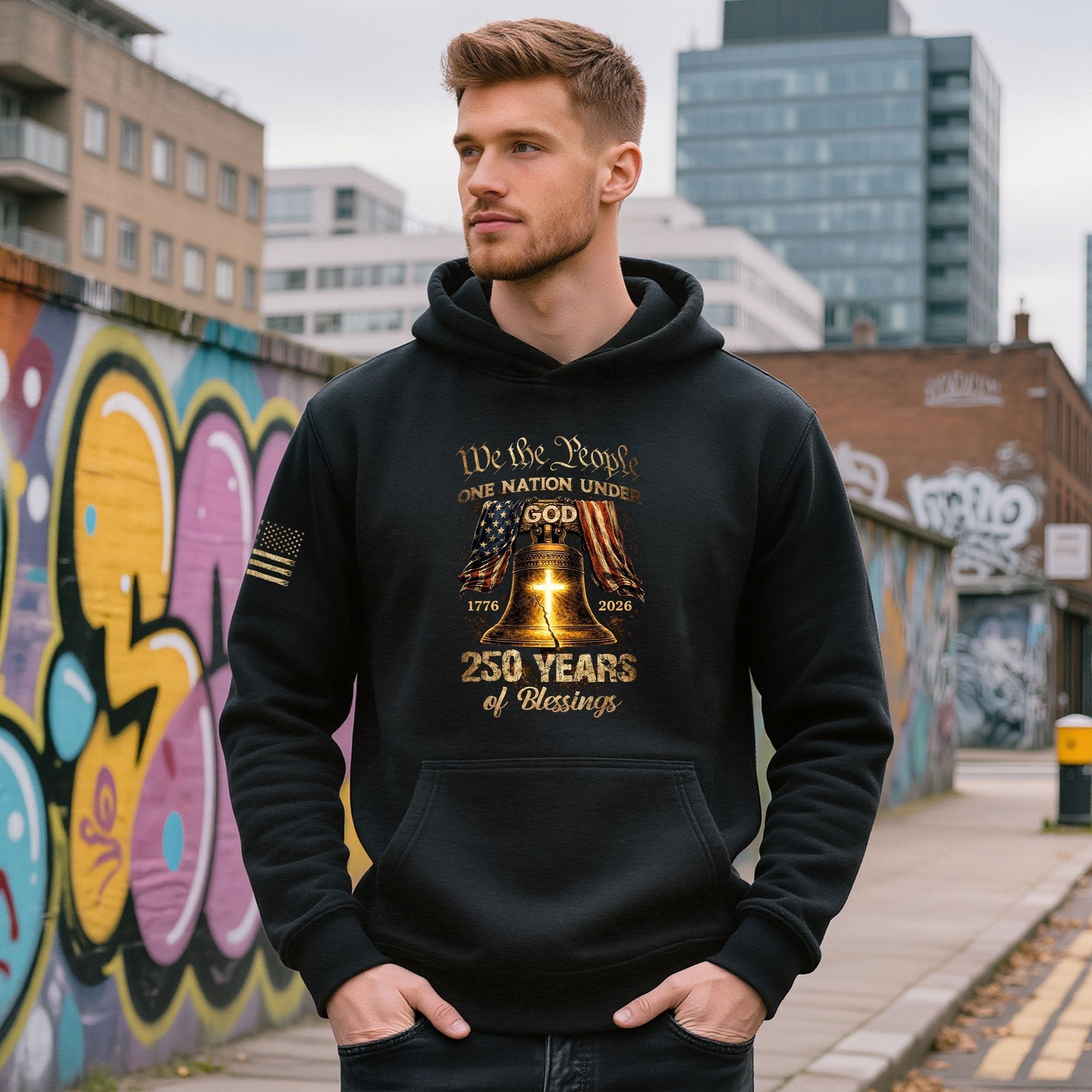 USA 250th Anniversary Hoodie 1776-2026 One Nation Under God We The People Liberty Bell