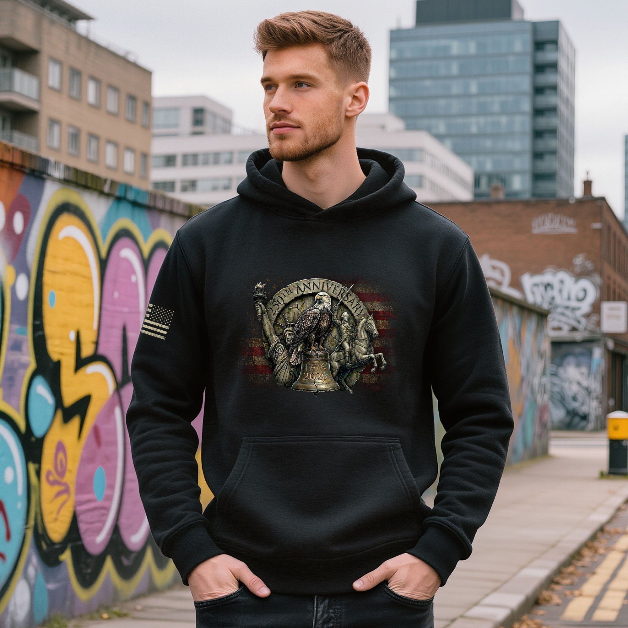 USA 250th Anniversary Hoodie 1776-2026 Liberty Bell George Washington Patriotic