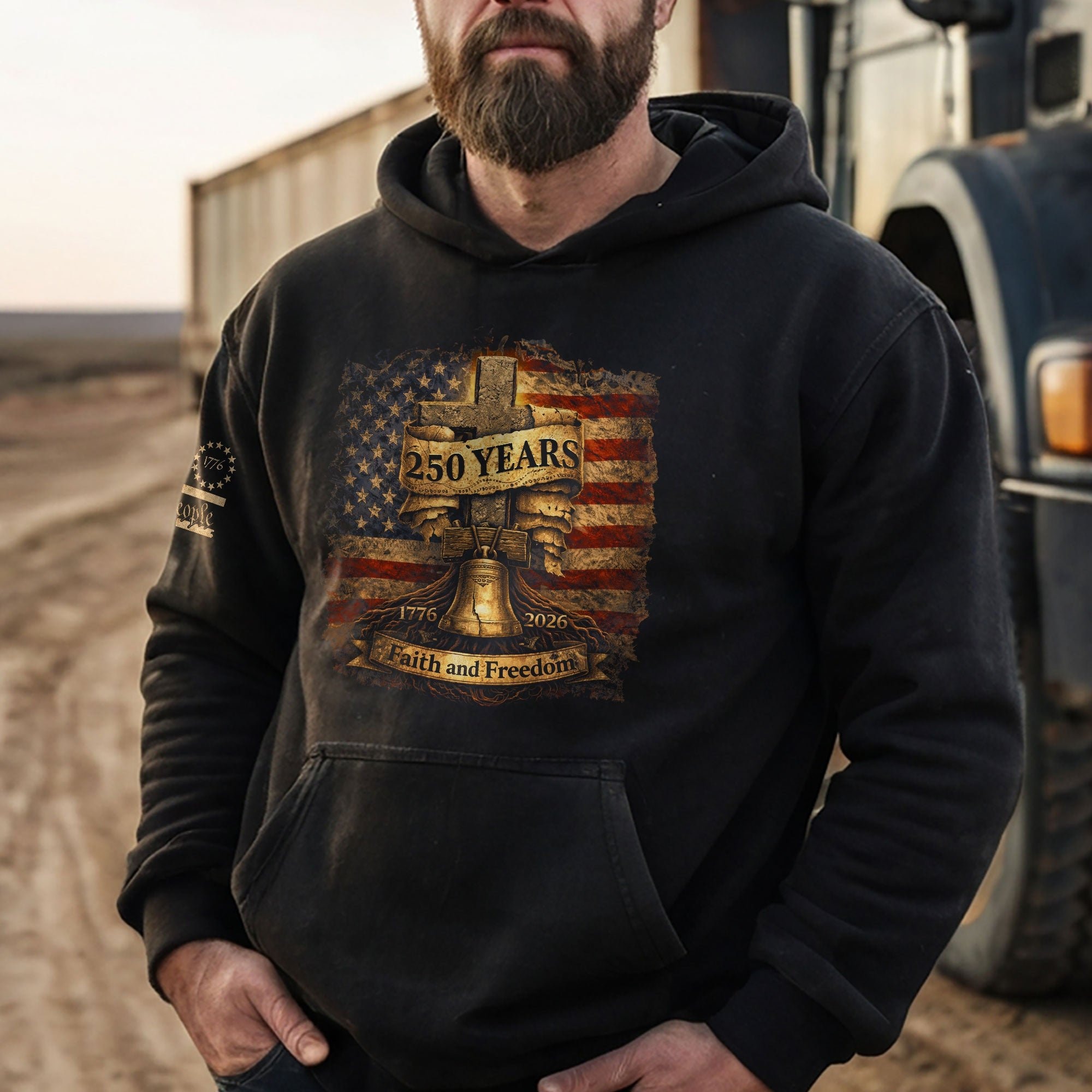 USA 250th Anniversary Hoodie 1776-2026 Christian Cross Liberty Bell Faith Freedom