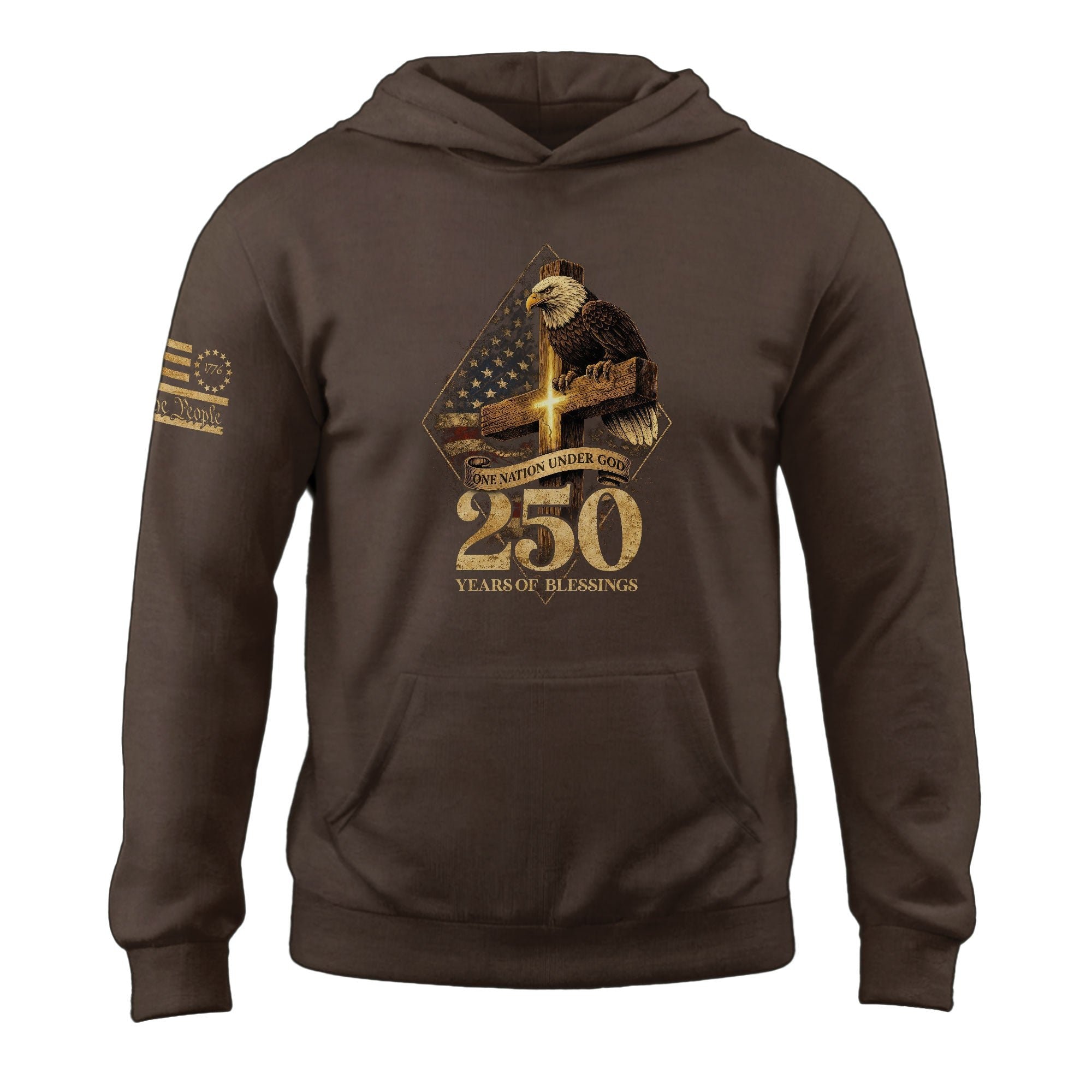 America 250th Anniversary Hoodie 1776-2026 One Nation Under God Bald Eagle Cross Unisex