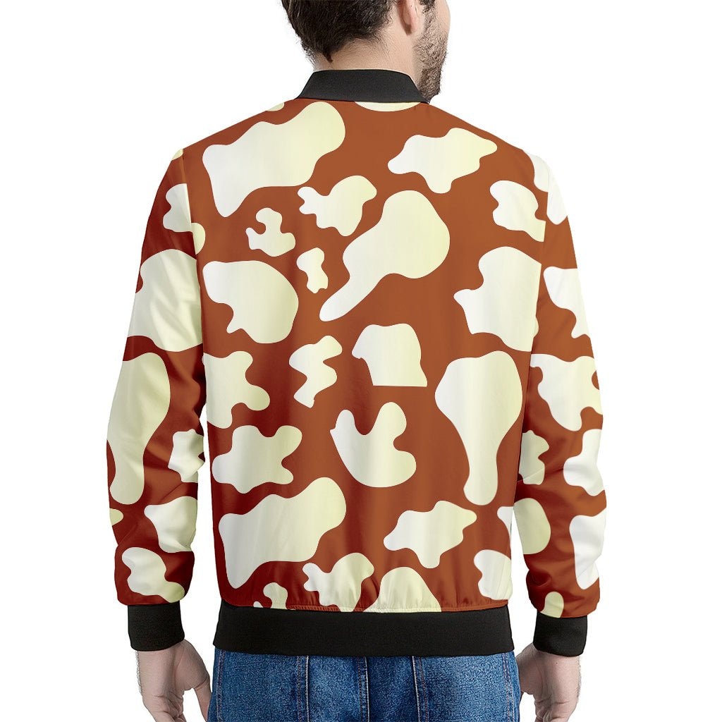 Chocolate And Milk Cow Print Men's Bomber Jacket