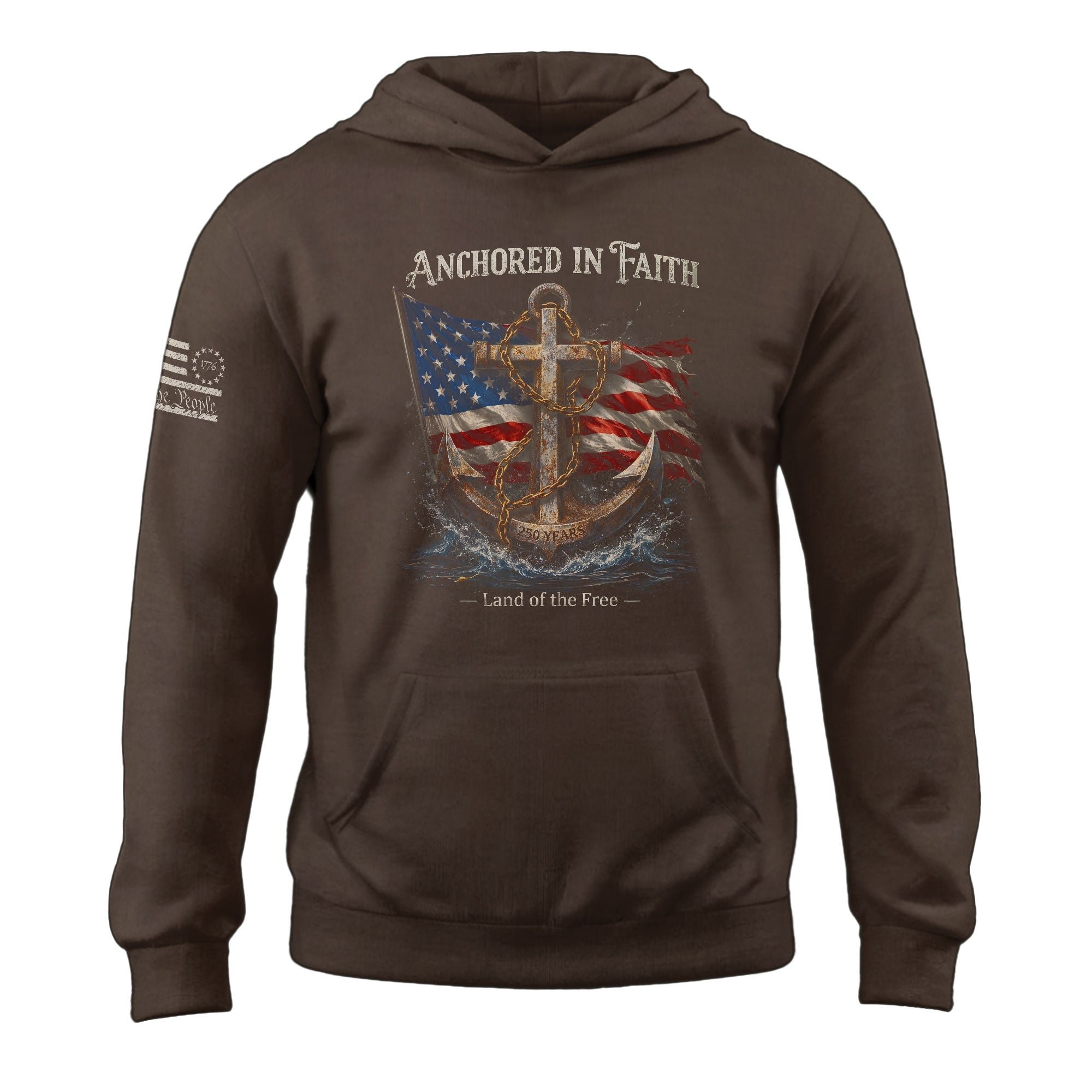 America 250th Anniversary Hoodie 1776-2026 US Flag Anchor Patriotic Faith Design