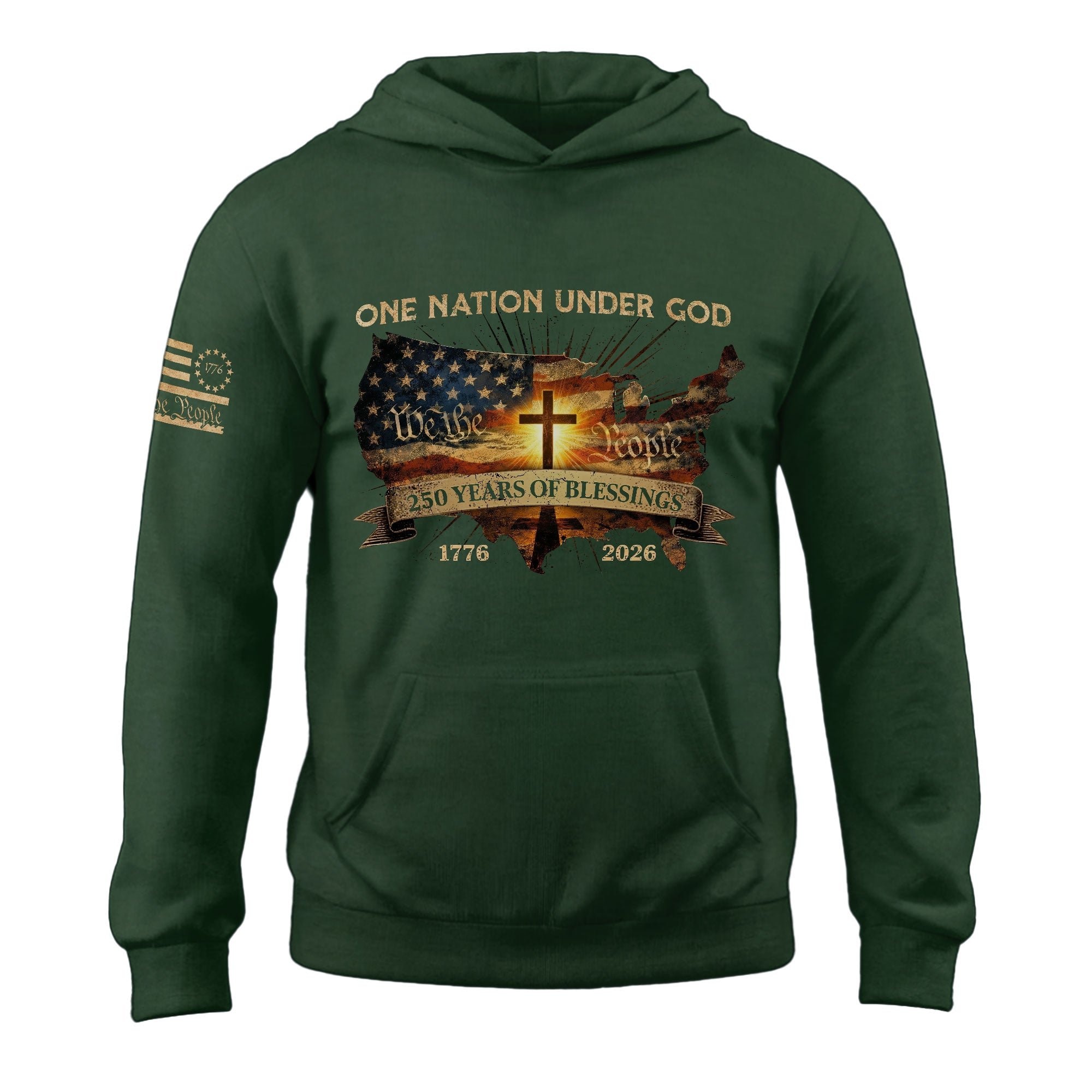 America 250th Anniversary Hoodie 1776-2026 USA Map Christian Cross One Nation Under God