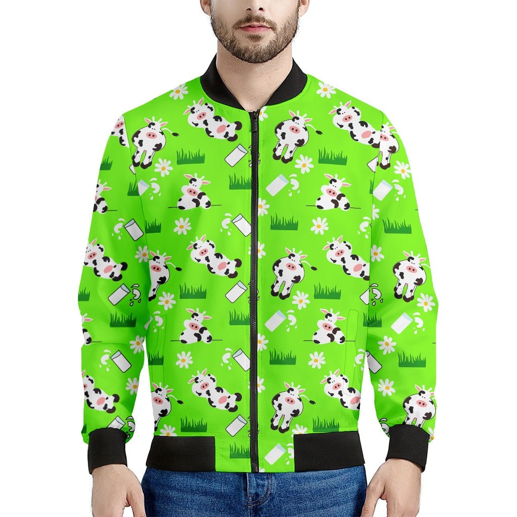 Cartoon Daisy And Cow Pattern Print Men's Bomber Jacket