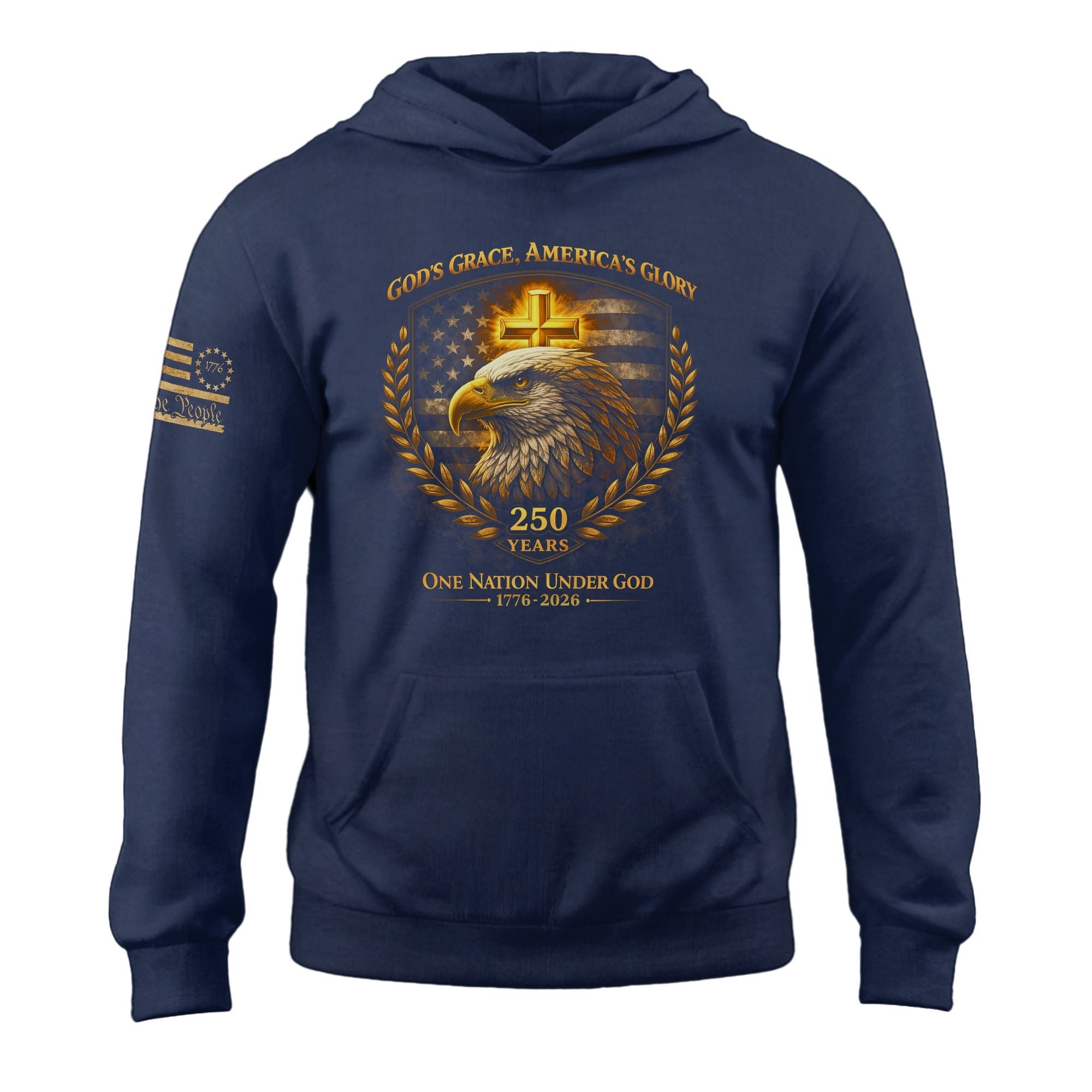 America 250th Anniversary Hoodie 1776-2026 Bald Eagle Christian Cross Unisex