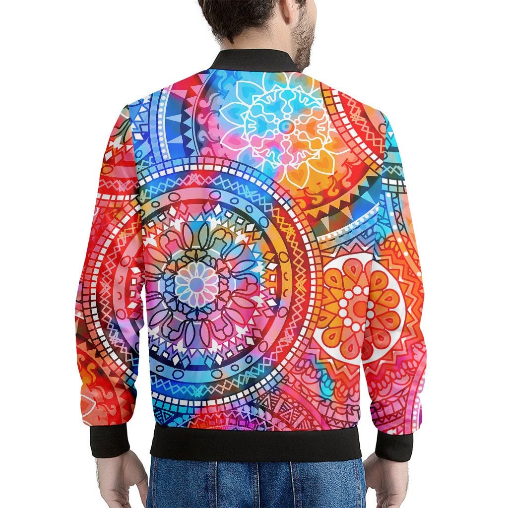 Colorful Circle Mandala Print Men's Bomber Jacket
