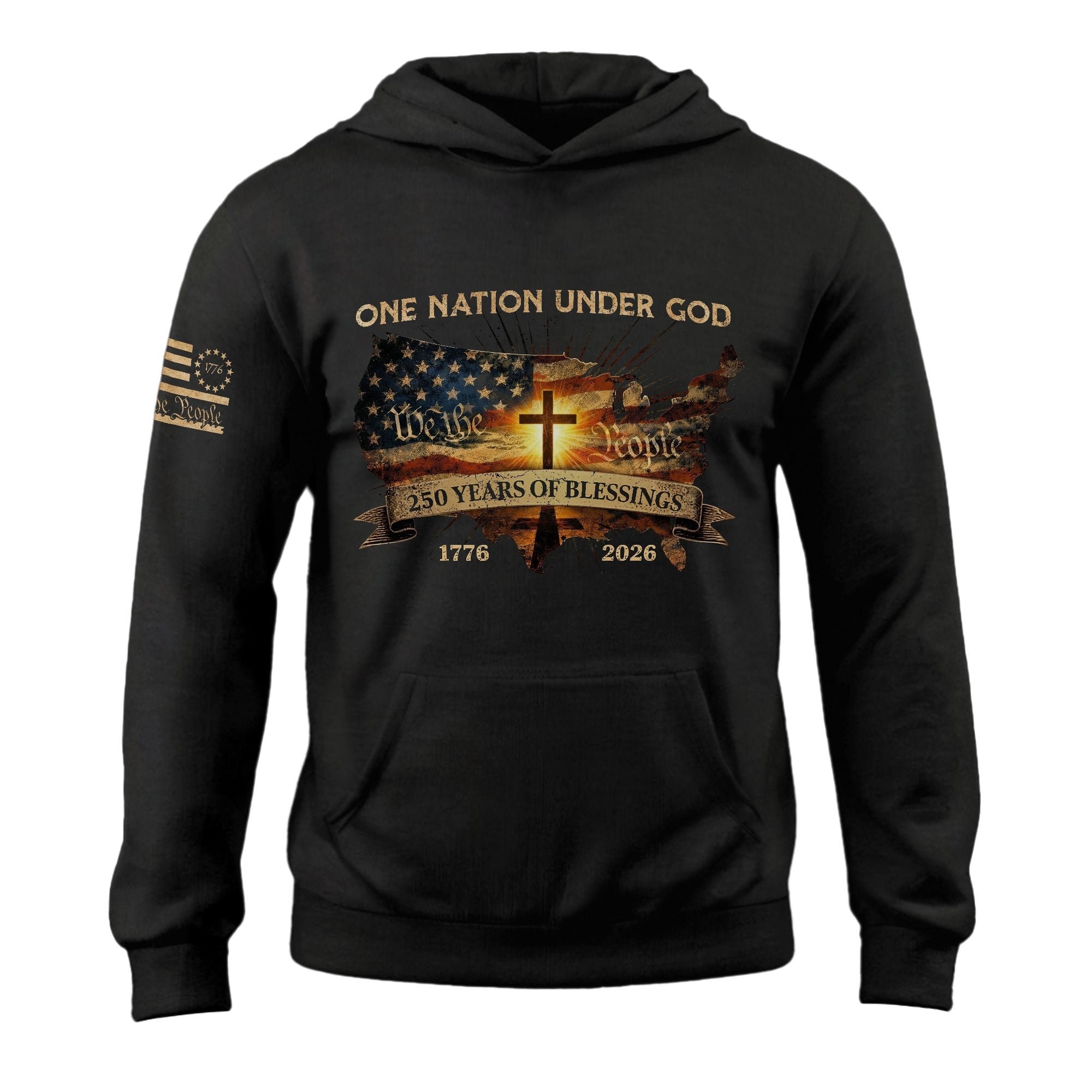 America 250th Anniversary Hoodie 1776-2026 USA Map Christian Cross One Nation Under God