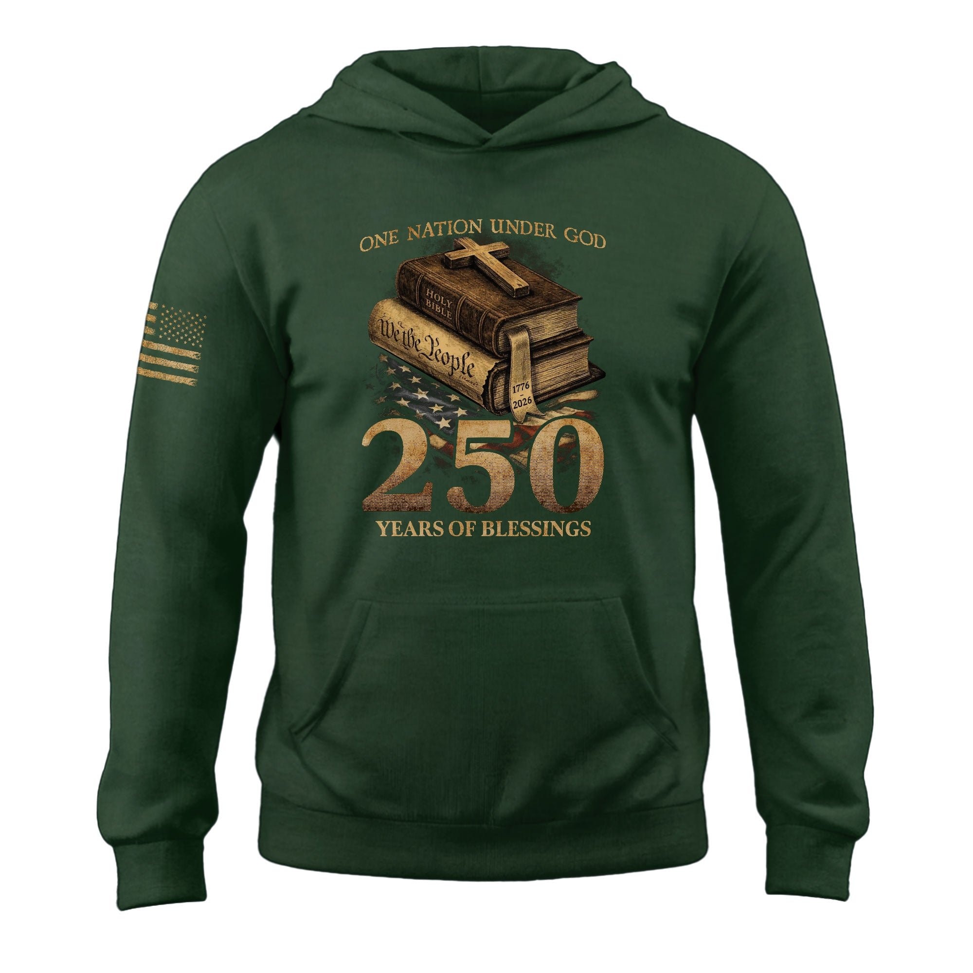 USA 250th Anniversary Patriotic Hoodie 1776-2026 One Nation Under God Bible Eagle