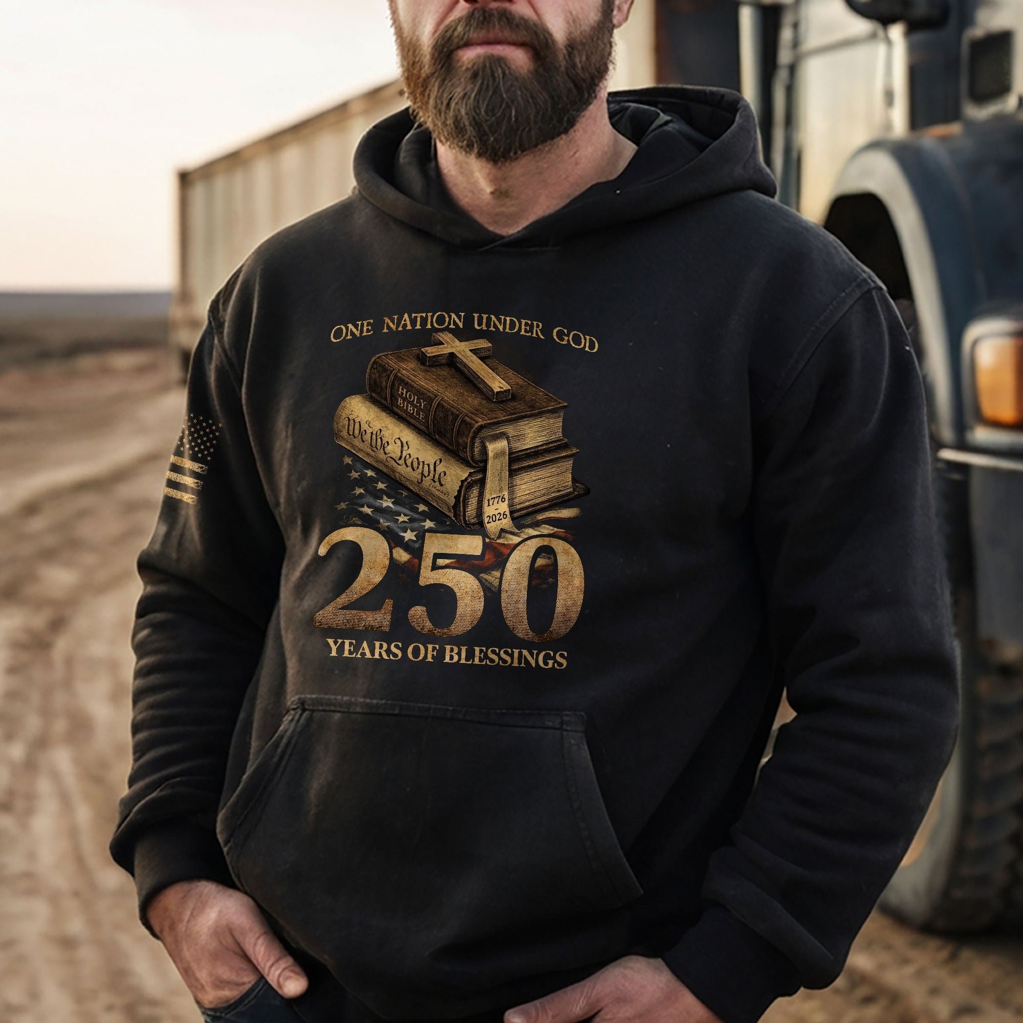 USA 250th Anniversary Patriotic Hoodie 1776-2026 One Nation Under God Bible Eagle