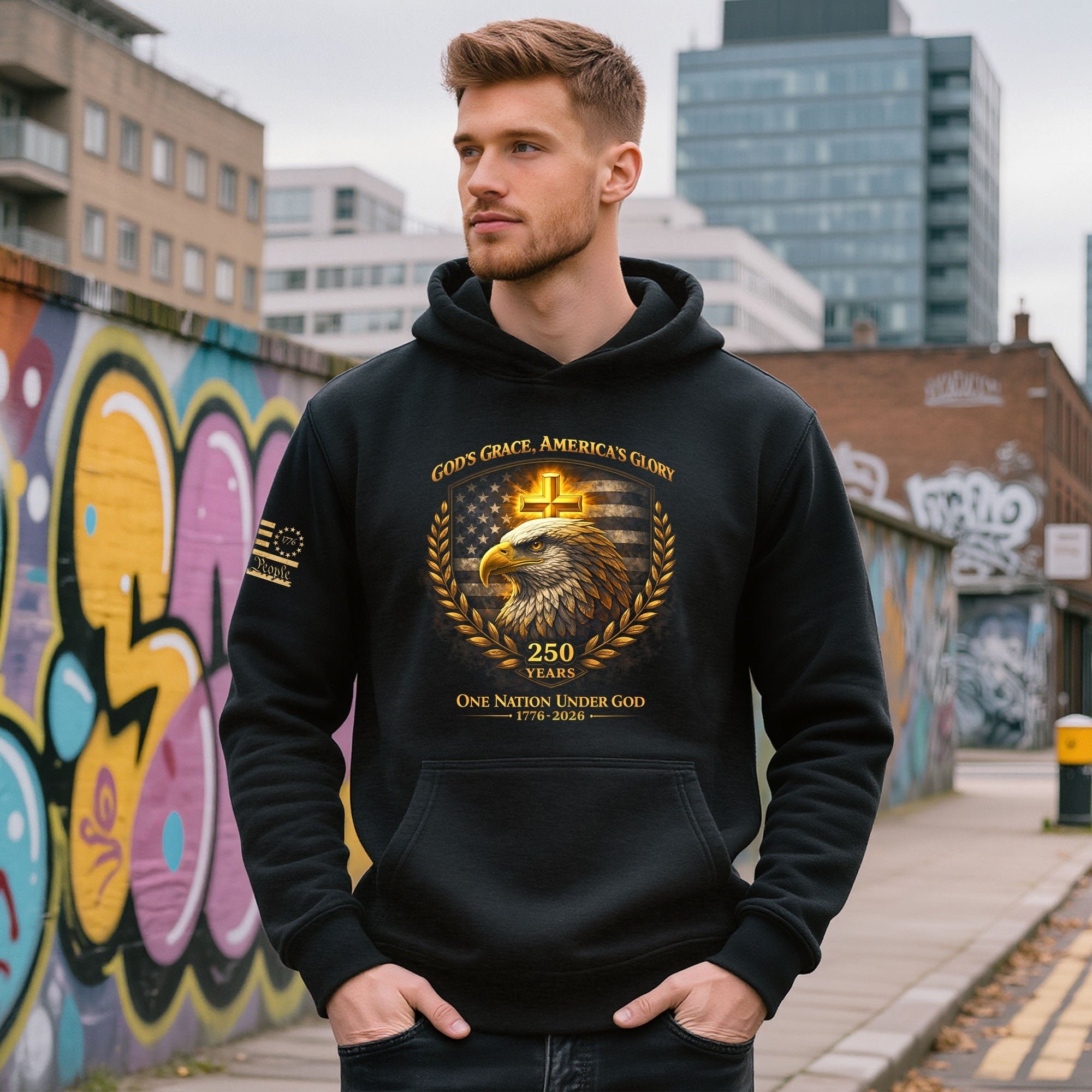 America 250th Anniversary Hoodie 1776-2026 Bald Eagle Christian Cross Unisex