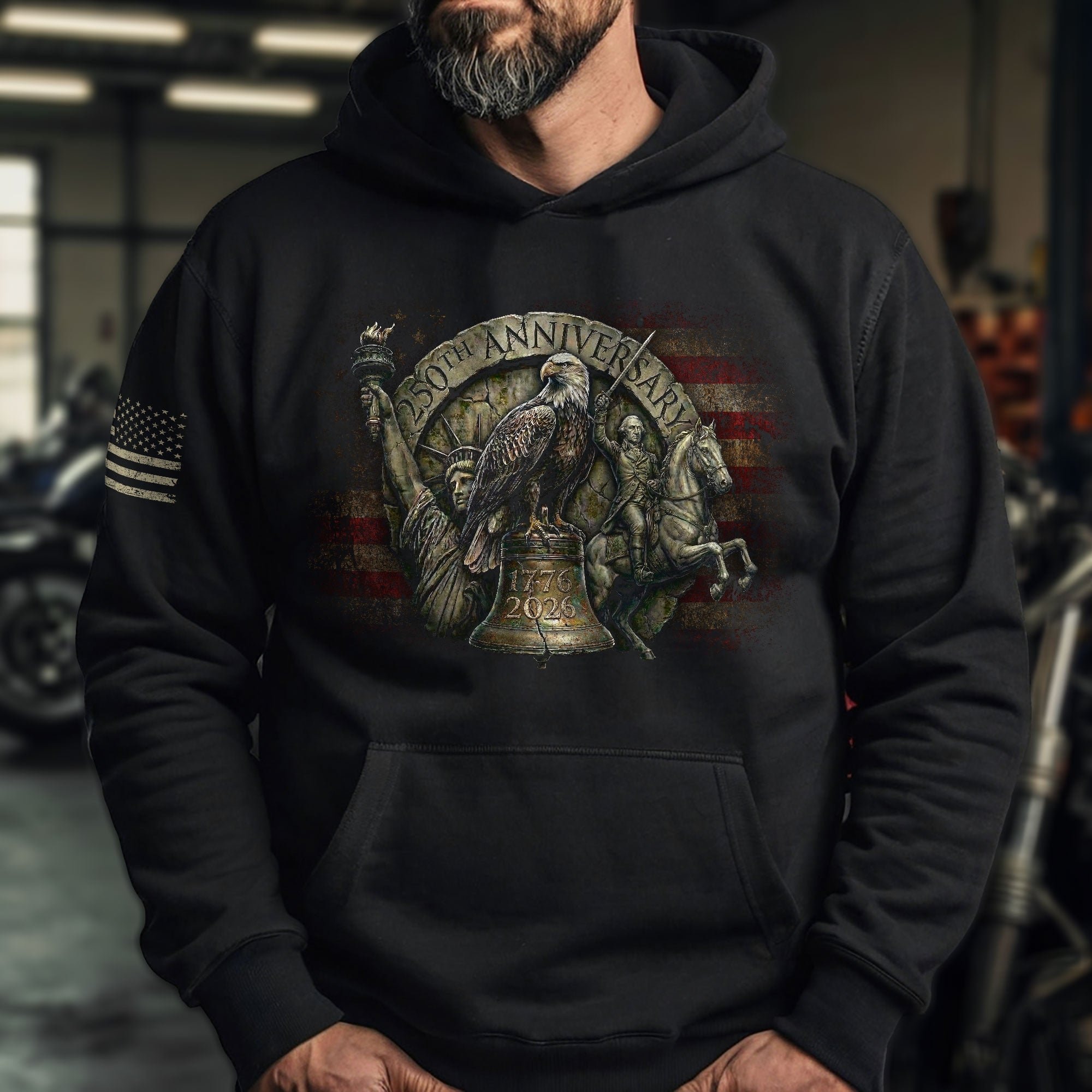 USA 250th Anniversary Hoodie 1776-2026 Liberty Bell George Washington Patriotic