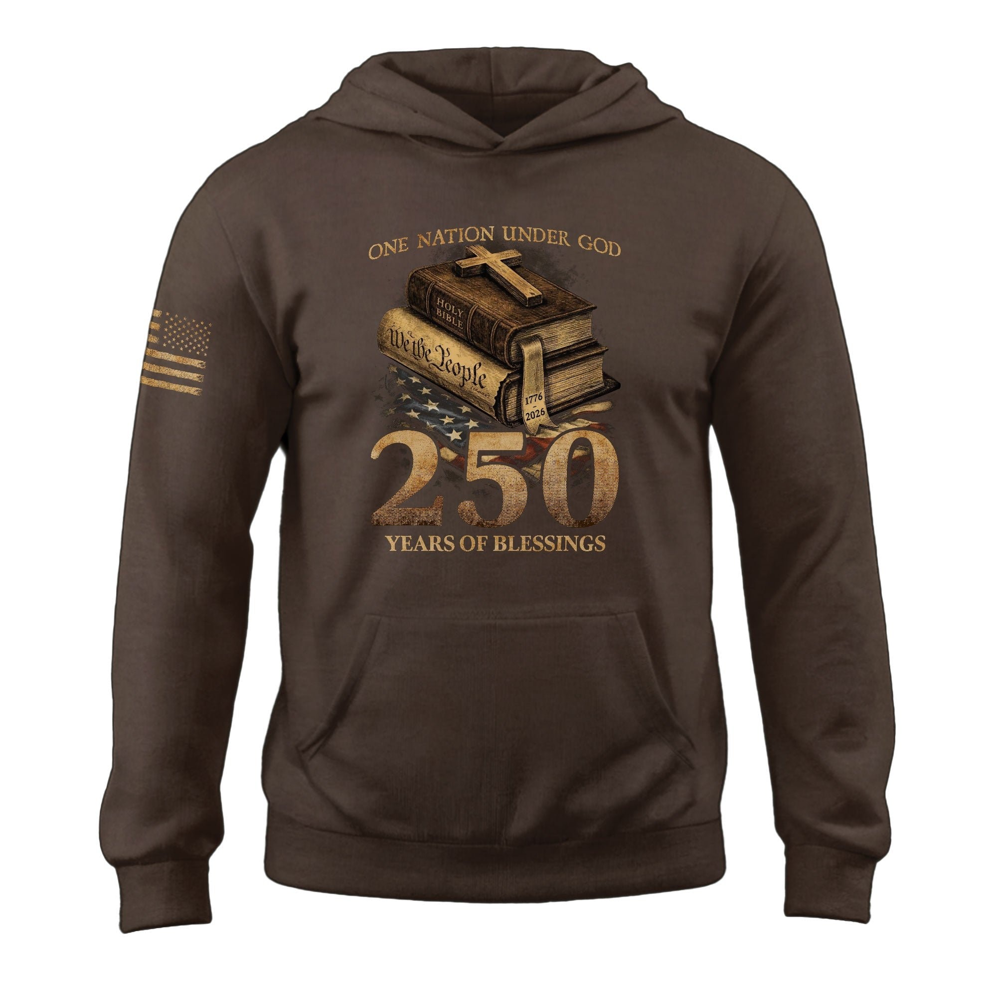 USA 250th Anniversary Patriotic Hoodie 1776-2026 One Nation Under God Bible Eagle